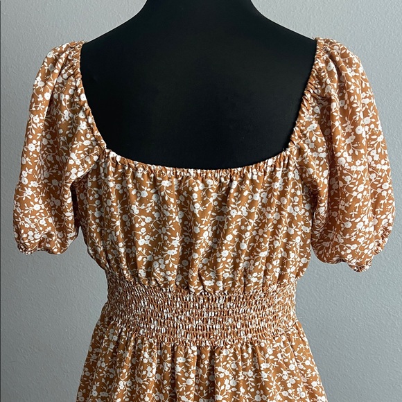 Elegant Pie In The Sky Tan Floral Midi Dress - Picture 8 of 9